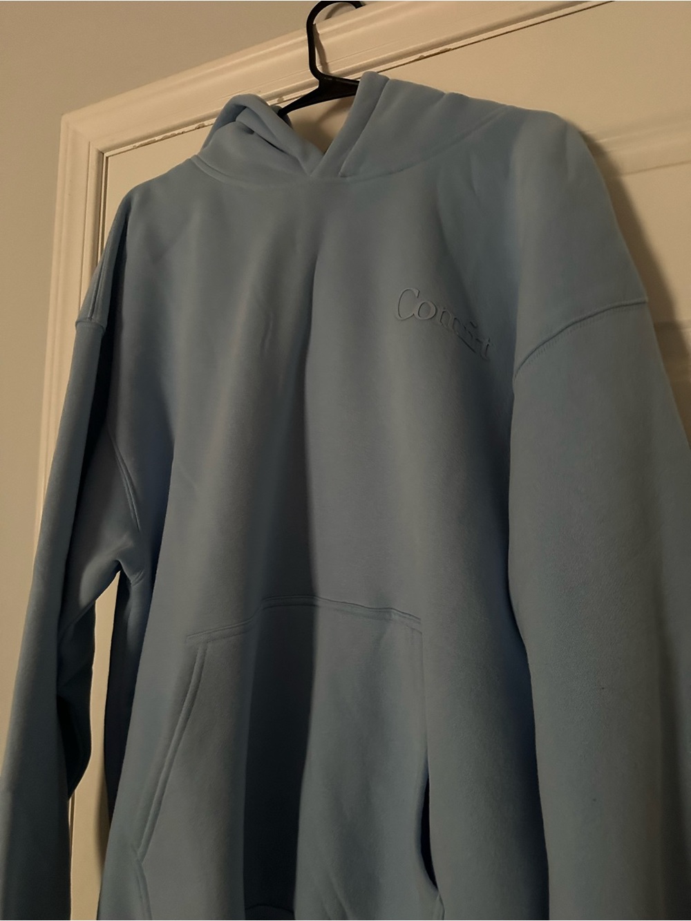 Comfort Colors Light Blue Pullover Hoodie with Embroidered Tag
